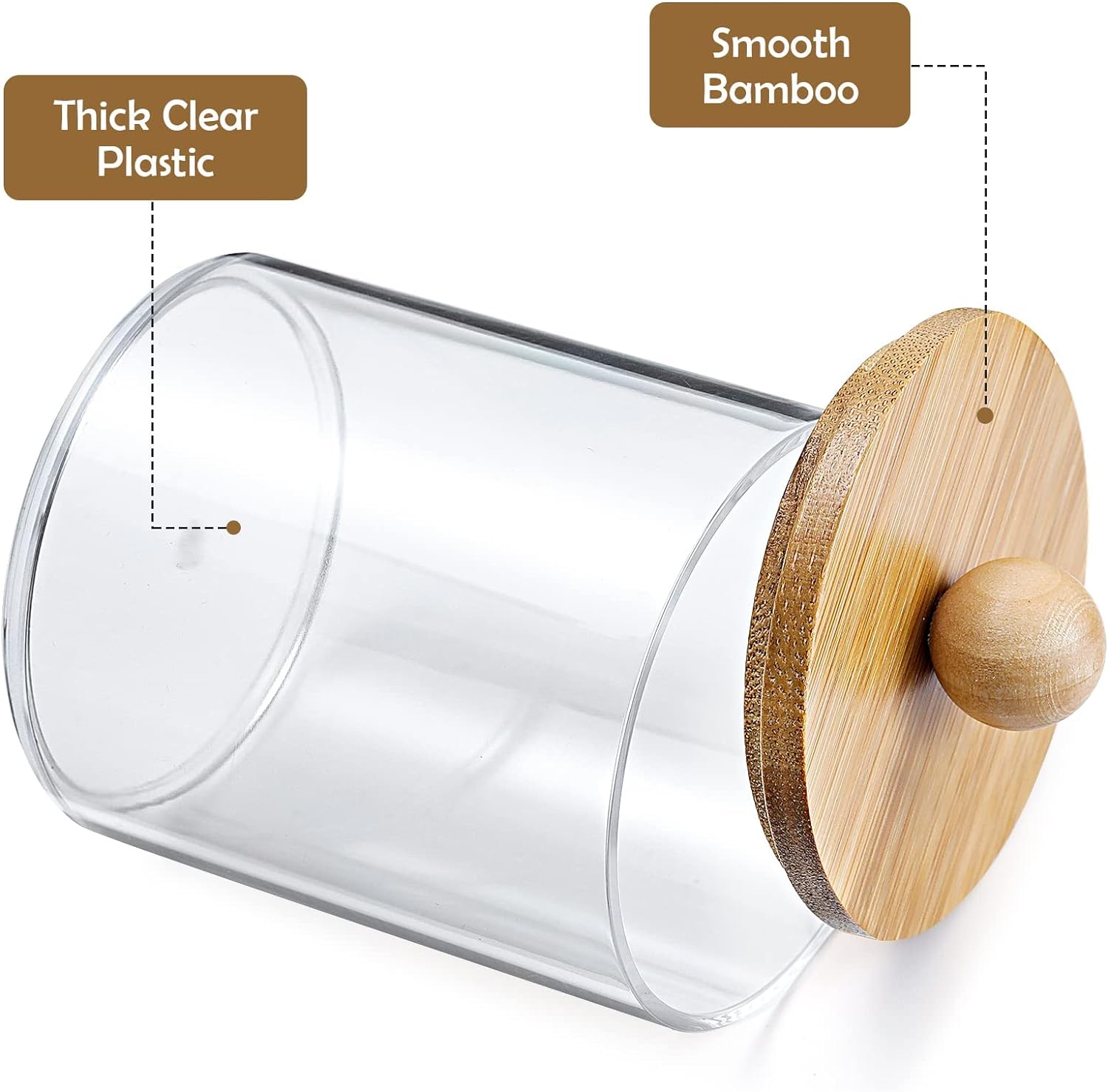 Holder Dispenser with Bamboo Lids, Clear Plastic Jar, Containers for Vanity, Storage Jars, Bathroom Accessories Set for Cotton Swab -10 oz (4 Pcs) Holder Dispenser with Bamboo Lids, Clear Plastic Jar, Containers for Vanity, Storage Jars, Bathroom Accessories Set for Cotton Swab -10 oz (4 Pcs)